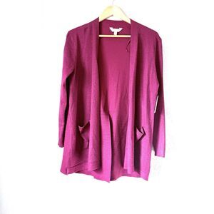 Time & Tru Women's Open Front Cardigan Sweater Pockets Red Wine Sz 4-6
